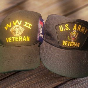 Lot of 2 - WORLD WAR II Veteran Hats Caps - 1 Black, 1 Blue